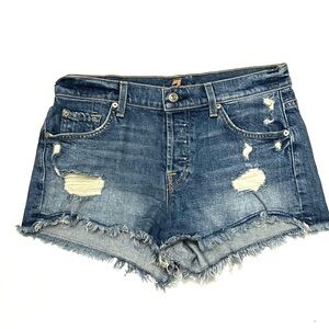 7 For All Mankind Button-Fly Ripped Distressed Jean Denim Shorts Size 26
